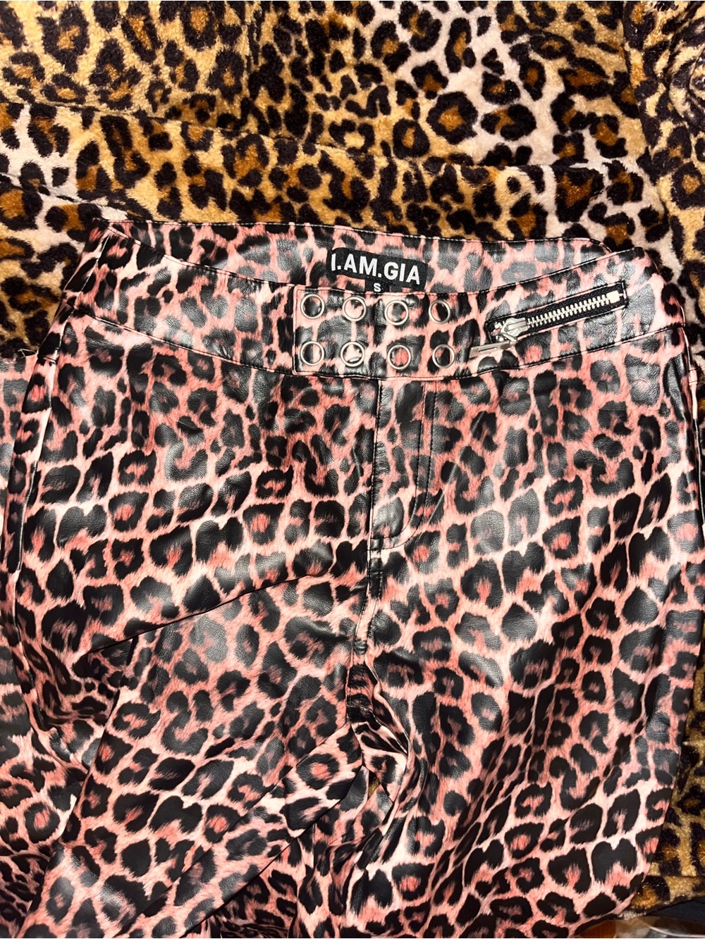I.AM.GIA Leopard Print mid-Rise leather boot cut pants